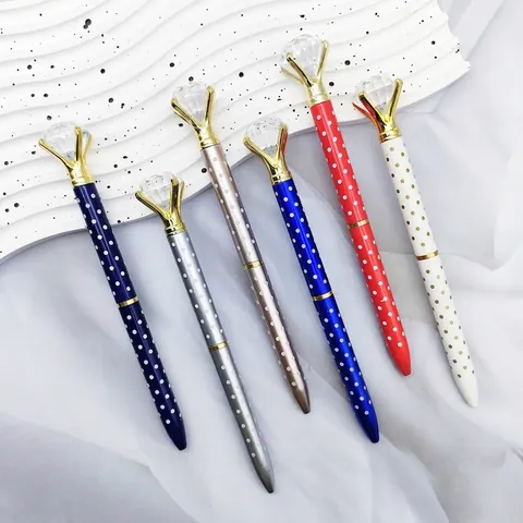 Large Diamond Top Ballpoint Pen Polka Dot Pattern Twist Metal Plastic Writing Pen For Business Wedding Office Women School Supplies