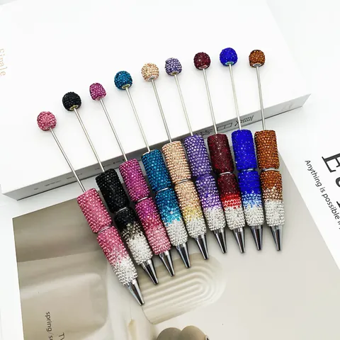 Stylo à Bille de Luxe avec Perles en Dégradé de Strass Stylo en Métal à Rotation DIY Fournitures de Bureau Créatives