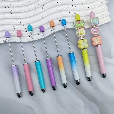 DIY Beaded Touch Screen Pen Gradient Candy Color Dual Use Stylus Ballpoint Pen For Handcraft Beading Office Student Stationery