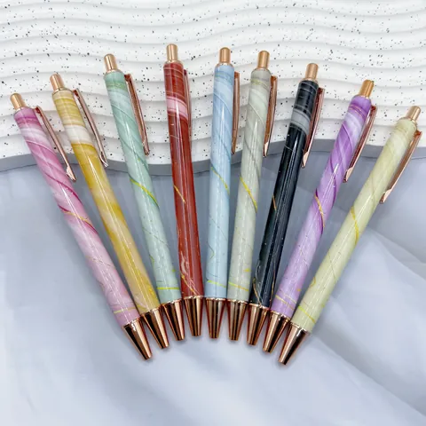 Marble Pattern Metal Ballpoint Pen Rose Gold Accents Retractable 1.0mm Bullet Point Writing Pen For Office School Business Gift