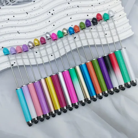 DIY Beaded Touch Screen Pen Gradient Candy Color Dual Use Stylus Ballpoint Pen For Handcraft Beading Office Student Stationery