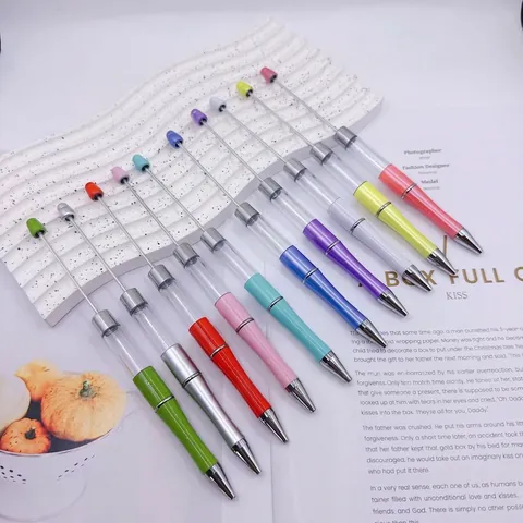DIY Empty Tube Beadable Ballpoint Pen For Craft Bead Pen Office School Supplies Multi-Color Aesthetic Rotating Writing Pen