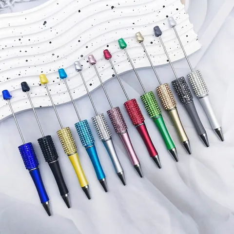 Bolígrafo de Cuentas DIY de Lujo Con Adorno de Strass Punta de Bala de 1.0mm Textura Metálica Bolígrafo Giratorio para Oficina Escuela Papelería Escritura Regalo