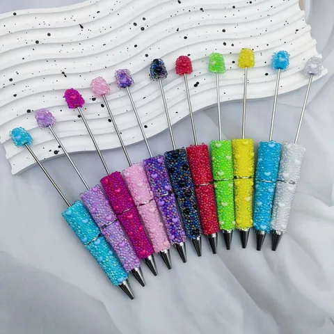 Heart Mermaid Bead Ballpoint Pen Colorful Bubble Bead Rhinestone Pen High Aesthetic Beaded Metal Pen For Office School Gift