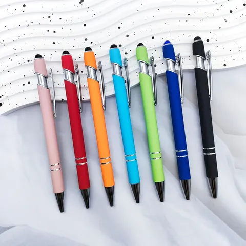 Aluminum Alloy Stylus Ballpoint Pen Matte Spray Soft Touch 2-in-1 Design Click Type Metal Pen For Office Business Gift