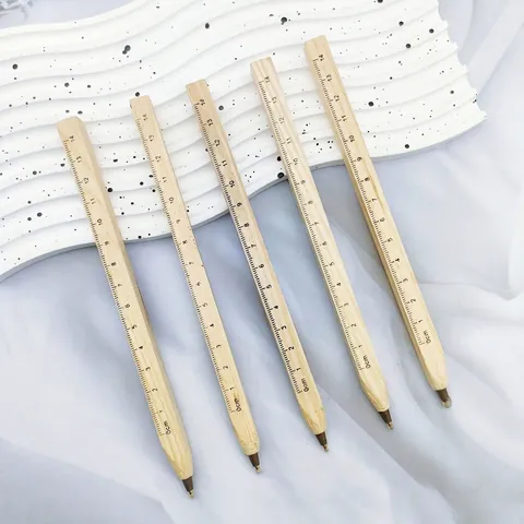 Natural Wood Ballpoint Pen With Scale Ruler Functional Writing Instrument For Students Office School Stationery Gift