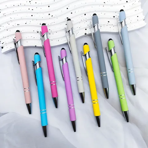 Aluminum Alloy Stylus Ballpoint Pen Matte Spray Soft Touch 2-in-1 Design Click Type Metal Pen For Office Business Gift
