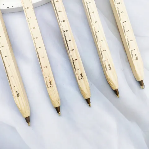 Natural Wood Ballpoint Pen With Scale Ruler Functional Writing Instrument For Students Office School Stationery Gift