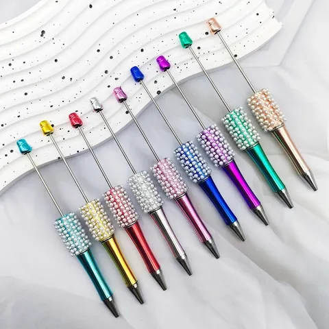 Luxury UV Electroplated Beadable Ballpoint Pen With Artificial Pearls And Rhinestones DIY Creative Stationery Pen For Women Office School Gift