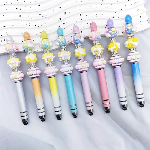 DIY Beaded Ballpoint Pen With Stylus Tip Gradient Resin Cream Magic Wand Stylus Pen Rhinestone Stationery Gift For Women Students