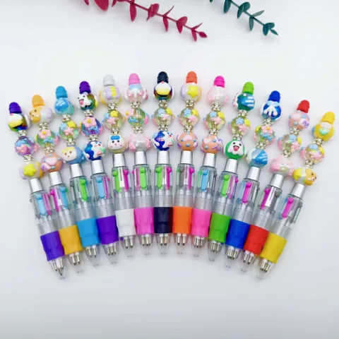 DIY Multicolor Cartoon Beaded Ballpoint Pen Multi Color Ink Refill Cute Macaron Stationery For Students Office School Supplies