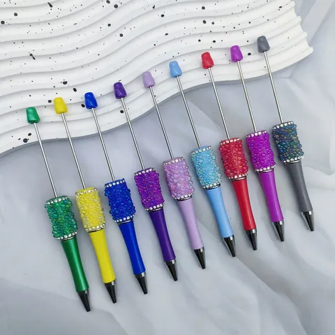 DIY Colorful Mermaid Beadable Ballpoint Pen With Rhinestone Rings Metal Beadable Pen For Office School Stationery Crafting Gift