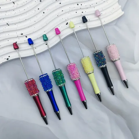 DIY Colorful Mermaid Beadable Ballpoint Pen With Rhinestone Rings Metal Beadable Pen For Office School Stationery Crafting Gift