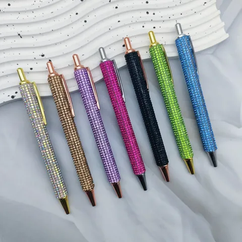 Luxury Rhinestone Ballpoint Pen Bling Metal Retractable Writing Pen Colorful Diamond Signature Pen For Business Gift Office