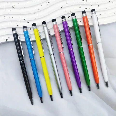 Two-in-One Touchscreen Metal Ballpoint Pen Aluminum Body Twist Action Stylus Pen For Tablet Smartphone Office Business Gift