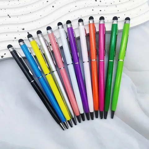 Two-in-One Touchscreen Metal Ballpoint Pen Aluminum Body Twist Action Stylus Pen For Tablet Smartphone Office Business Gift