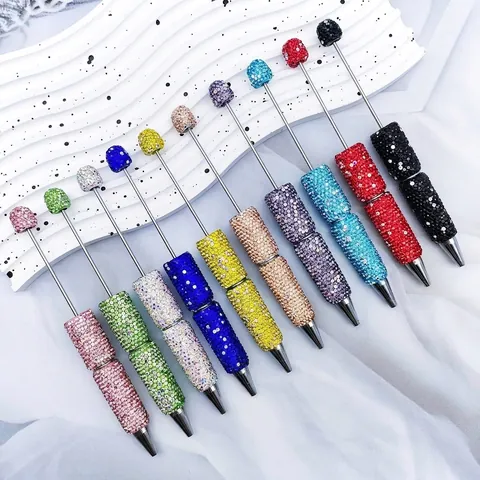 Luxury DIY Beaded Ballpoint Pen Full AB Rhinestone Covered Heavy Work Beadable Sparkling Pen For Office School Supplies Gift