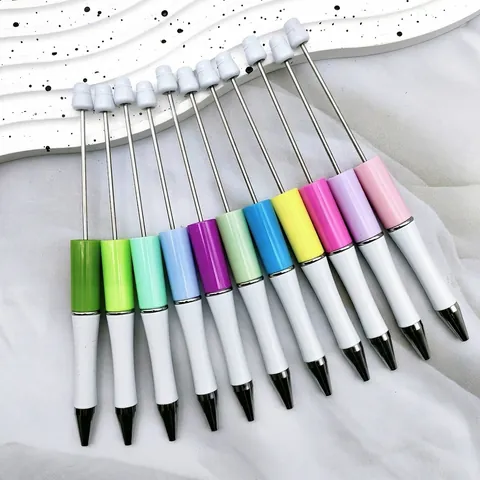 DIY Beaded Ballpoint Pens Plastic Metal Rotating Beads Pen For Office School Students Stationery Gift Handcrafted DIY Pen Multicolor