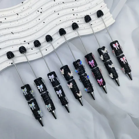DIY Butterfly Beaded Ballpoint Pen Full Rhinestone Ins Style Bow Metal Handcrafted Beaded Pen for DIY Crafting Student Gift