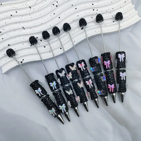 DIY Butterfly Beaded Ballpoint Pen Full Rhinestone Ins Style Bow Metal Handcrafted Beaded Pen for DIY Crafting Student Gift
