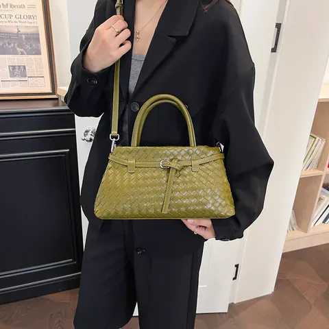 Luxus PU Leder Gewebte Handtasche Für Damen Mode Handweben Große Kapazität Tragetasche Trendy Pendler Umhängetasche Elegante Damen Henkeltasche