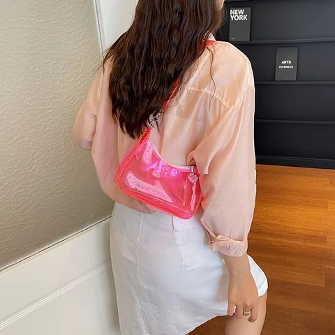 Dames Transparant PVC Okseltas Koreaanse Mode Gelei Kleur Kleine Schoudertas Zomer Trendy Handtas Voor Dagelijks Gebruik