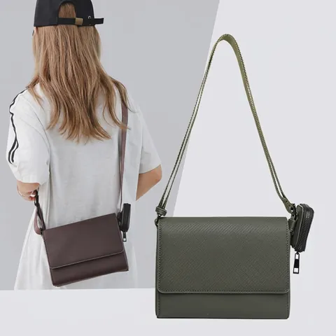 Bolso de Hombro de Cuero PU Minimalista para Mujer Color Sólido Relieve de Sarga Bolso Cuadrado Bandolera Con Mini Monedero