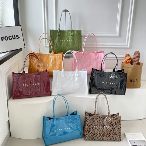 Bolso Tote Jelly Transparente Moda Mujer Gran Capacidad Impermeable Cuero PU Estampado Leopardo Bolso de Hombro para Diario