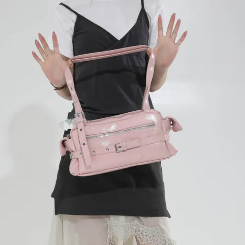 Bolso de Axila de Motocicleta Vintage Y2K para Mujer Bolso de Hombro de Cuero PU Moda Punk Retro Streetwear Handbag