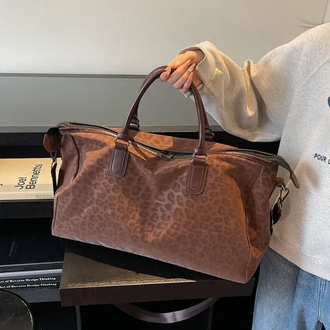 Fashion Leopard Print Large Capacity Canvas Travel Bag Trendy Crossbody Shoulder Handbag Multi-functional Duffel Bag For Women