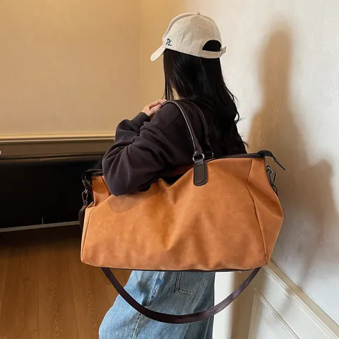 Sac de Voyage en Cuir PU Imperméable Grande Capacité Sac de Weekend Business Casual avec Bandoulière pour Hommes et Femmes