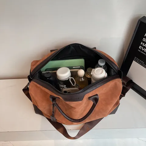 Women Large Capacity PU Leather Travel Bag Korean Style Color Block Tote Handbag With Adjustable Strap For Weekend Sports Gym Business Trip