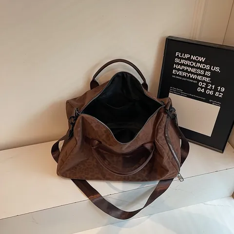 Borsa da Viaggio Leopardata di Grande Capacità Per Uomo Donna Moda in Pelle PU Borsone Con Scomparto Scarpe Borsa da Palestra