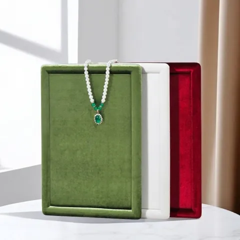 Elegant Korean Velvet Jewelry Display Tray Rounded Edge Soft Velvet Necklace Ring Storage Organizer Tray Jewelry Counter Display Pad