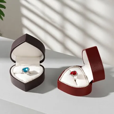 Portagioie a Forma di Cuore in Pelle PU con Interno Fioccato per Anelli Orecchini Pendenti Confezione Regalo Matrimonio