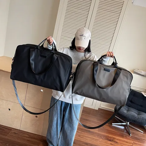 Large Capacity Waterproof Travel Bag For Women Men Square PU Handbag Short Distance Overnight Duffel Bag With Luggage Sleeve Gym Fitness Bag