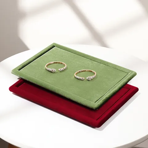 Elegant Korean Velvet Jewelry Display Tray Rounded Edge Soft Velvet Necklace Ring Storage Organizer Tray Jewelry Counter Display Pad
