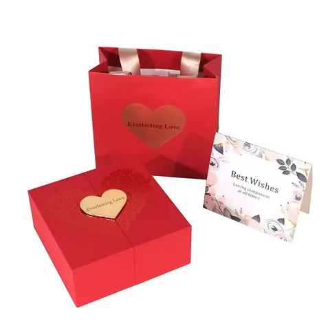Romantische Doppeltür Schmuck Geschenkschachtel Mit Tragetasche Grußkarte Geprägte Rose Herz Valentinstag Geschenkbox Für Halskette Ring Ohrring