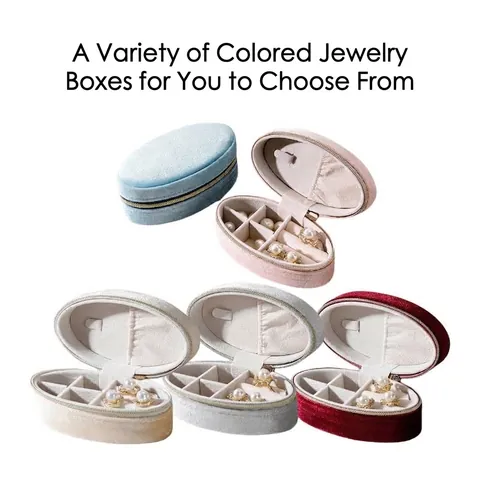 Vintage Velvet Oval Jewelry Box Mini Portable Travel Jewelry Organizer With Metal Zipper For Ring Necklace Pendant