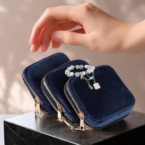 Elegant Tweed Jewelry Storage Bag Large Capacity Zipper Jewelry Organizer Bag For Women Rings Necklaces Bracelet Storage Travel Portable Jewelry Pouch