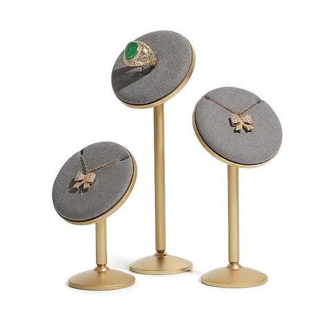 Luxurious Metal Jewelry Display Stand Velvet Round Pendant Ring Organizer Holder Minimalist Showcase Tray For Shop Home