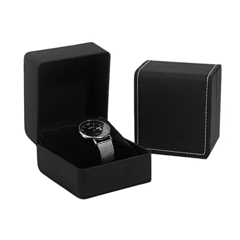 Gebürstete PU-Leder Uhrenbox Abgerundete Flip-Uhren-Display-Aufbewahrungsbox Mit Weichem Kissen Schmuckverpackung Geschenk-Organizer