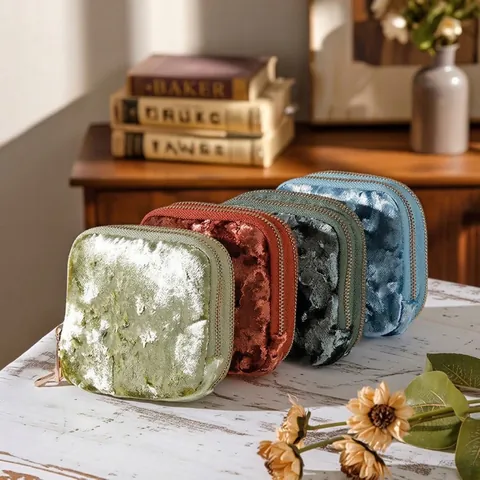Caja de Almacenamiento de Joyas de Doble Capa de Terciopelo Degradado Bolsa de Joyas de Viaje Portátil para Anillos Collares Pendientes