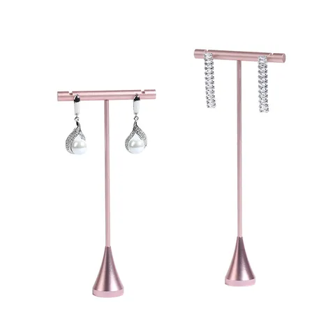 Minimalist T-Shaped Metal Jewelry Display Stand Stable Conical Base Earring Stud Holder Gold Silver Rose Gold Earring Rack Organizer