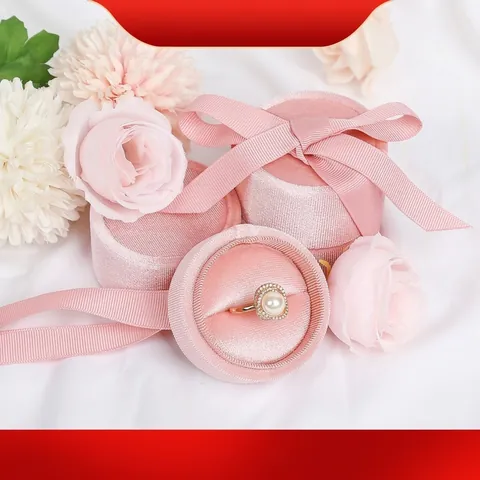 Cylinder Velvet Jewelry Box With Ribbon Bow For Ring Earring Pendant Jewelry Storage Case Gift Box For Wedding Women Proposal