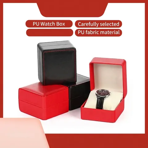 High-Grade PU Leather Watch Box With Flip Top Design And Velvet Lining Luxury Wristwatch Gift Packaging Box Single Watch Storage Organizer