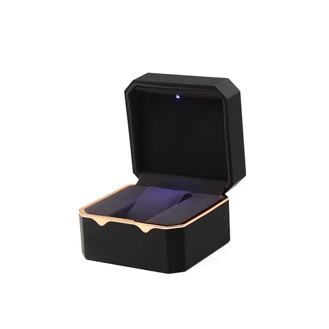 Luxury Octagonal LED Watch Box with Gold Rim Velvet Lining Jewelry Display Case Gift Storage Box for Watches