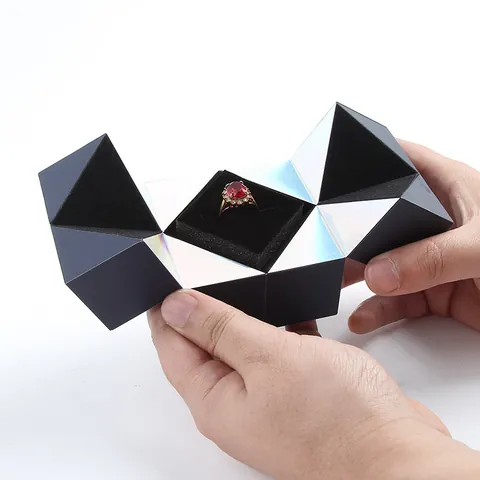 Caja de Joyas Creativa de Papel Especial con Forma de Cubo Mágico para Propuesta de Matrimonio Regalo Plegable Geométrico Forro Holográfico