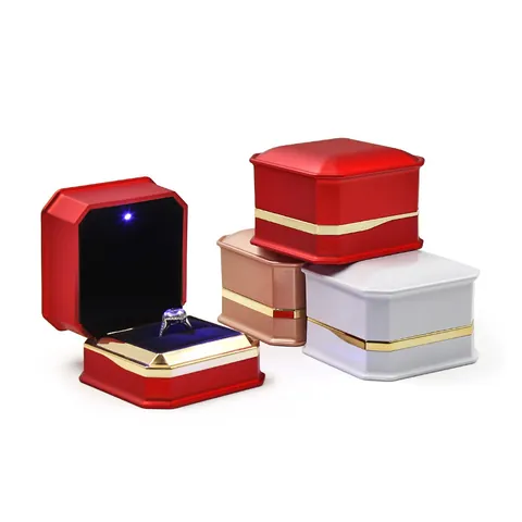 Octagonal LED Light Jewelry Packaging Box For Proposal Ring Pendant Necklace Gift Box With Flocked Lining High Grade Jewelry Storage Case