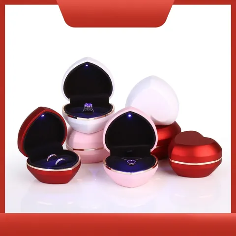 Portagioie a LED a Forma di Cuore per Proposta Matrimonio Anello di Fidanzamento Pendente Collana Scatola Regalo Laccata Opaca